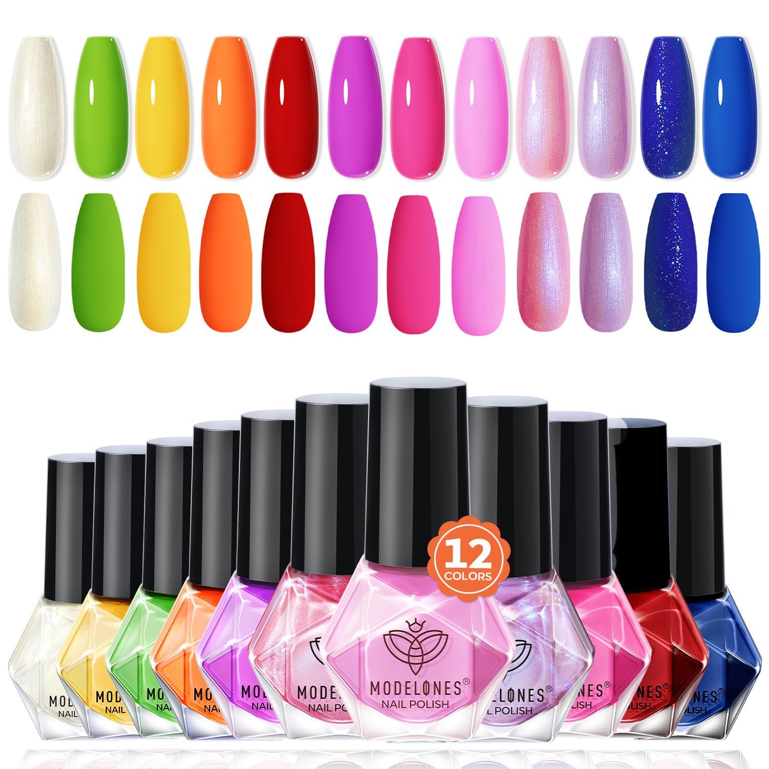 Vernis à Ongles MODELONES, Lot de 12 Couleurs pour Femmes, Manucure Professionnelle, Durabilité Supérieure, Lot de 12